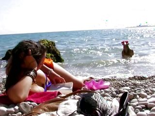 A Couple Of Lesbians In Bikinis Get Interrupted Making Out Outdoors By A Hard Cock free video